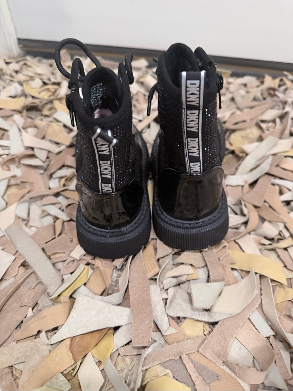 Dkny Black Patent & Sparkle Lace-Up Kids Boots - Picture 4 of 7